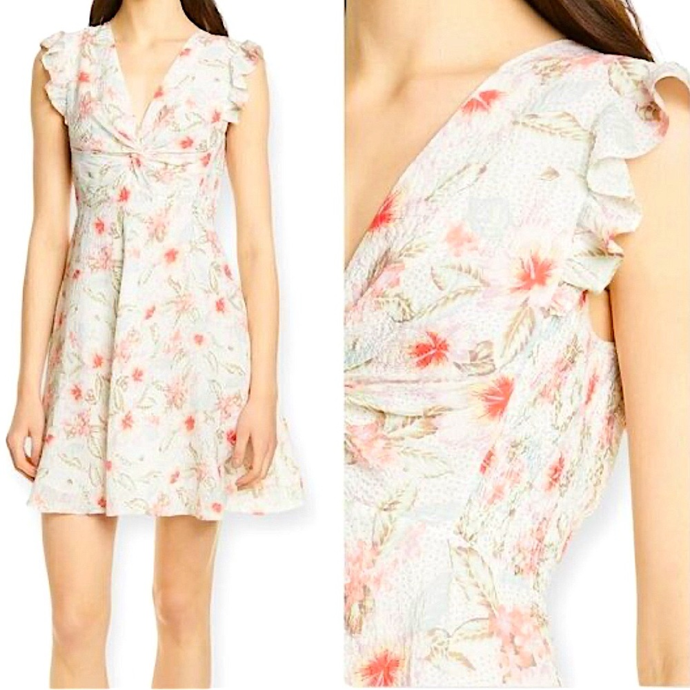 NWT Rebecca Taylor Kamea Stretch Silk Dress In Snow Combo